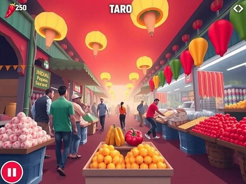 Red Hot Pepper Rush gameplay in a busy Indian market